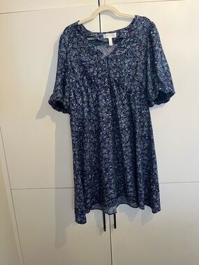 Addition Elle Navy Floral Mini Dress with Purple and Teal Accents